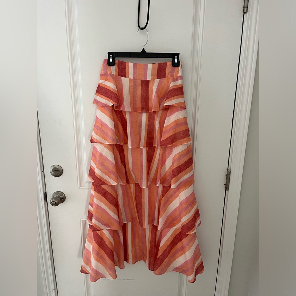 Shore Brand Magnolia Striped Tiered Skirt Pink / Orange / Red